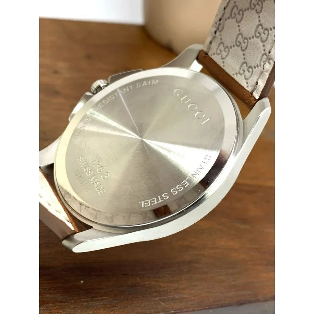 Gucci Men's Watch YA126302 G-Timeless Swiss Quartz Gray Dial Brown Leather 40mm